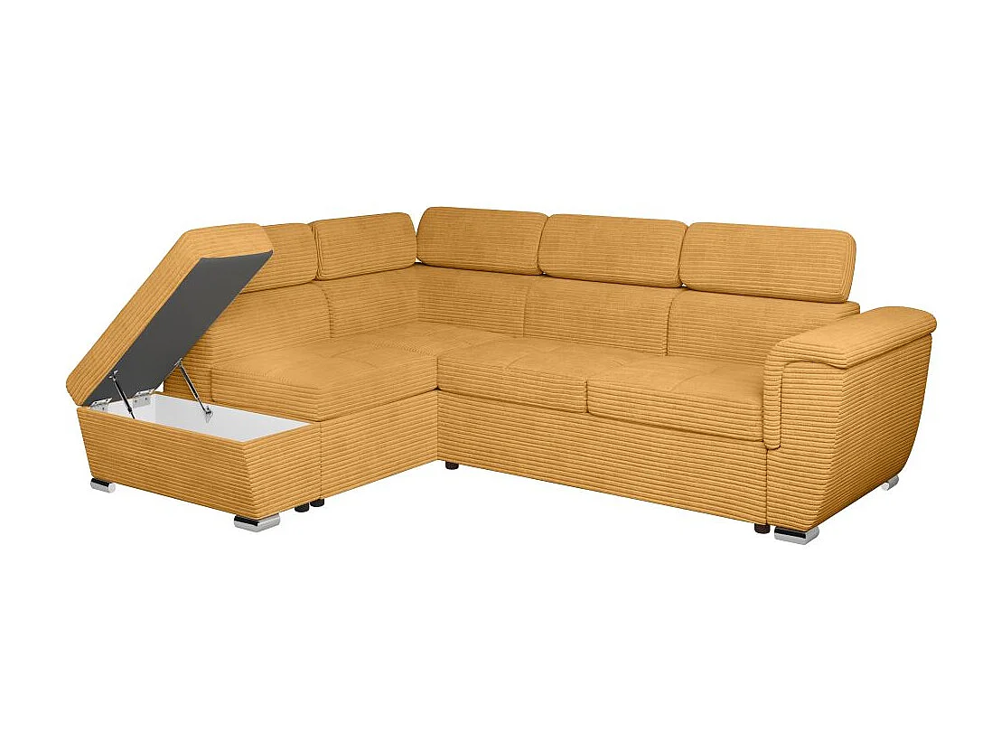 Canapé d'angle gauche 4 places Paola convertible avec coffre en velours côtelé - Jaune - L252 x P188 x H76cm - Loungitude