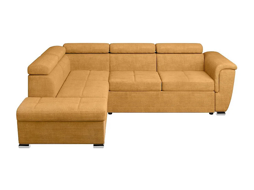 Canapé d'angle gauche 4 places Paola convertible avec coffre en velours côtelé - Jaune - L252 x P188 x H76cm - Loungitude