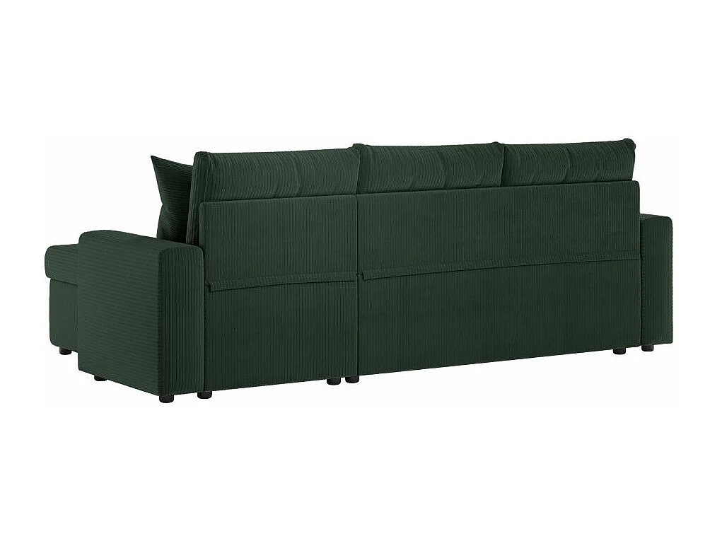 Canapé d'angle 3 places Maria réversible, convertible avec coffre en velours côtelé - Vert foncé - L227 x P146 x H81cm - Loungitude