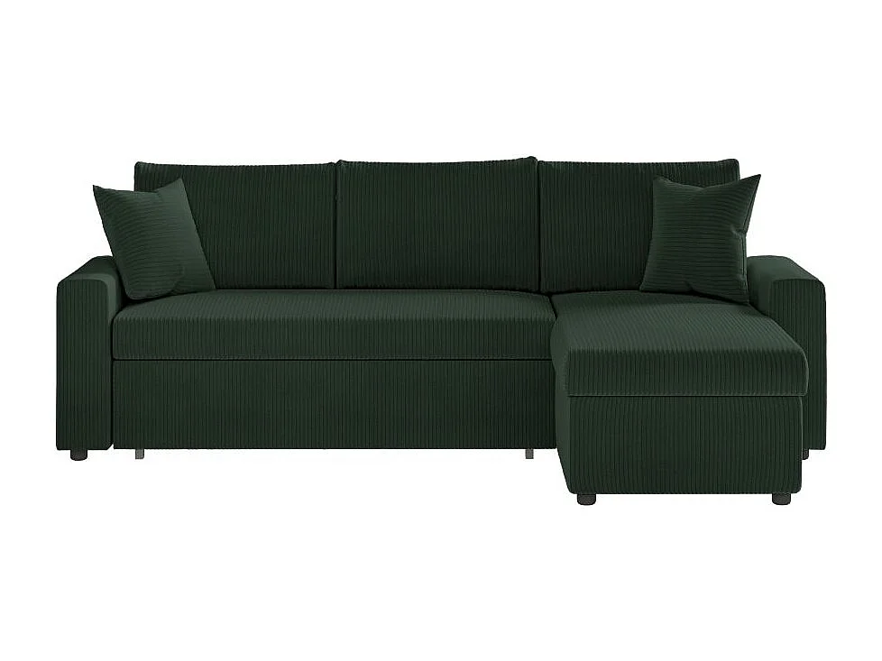 Canapé d'angle 3 places Maria réversible, convertible avec coffre en velours côtelé - Vert foncé - L227 x P146 x H81cm - Loungitude