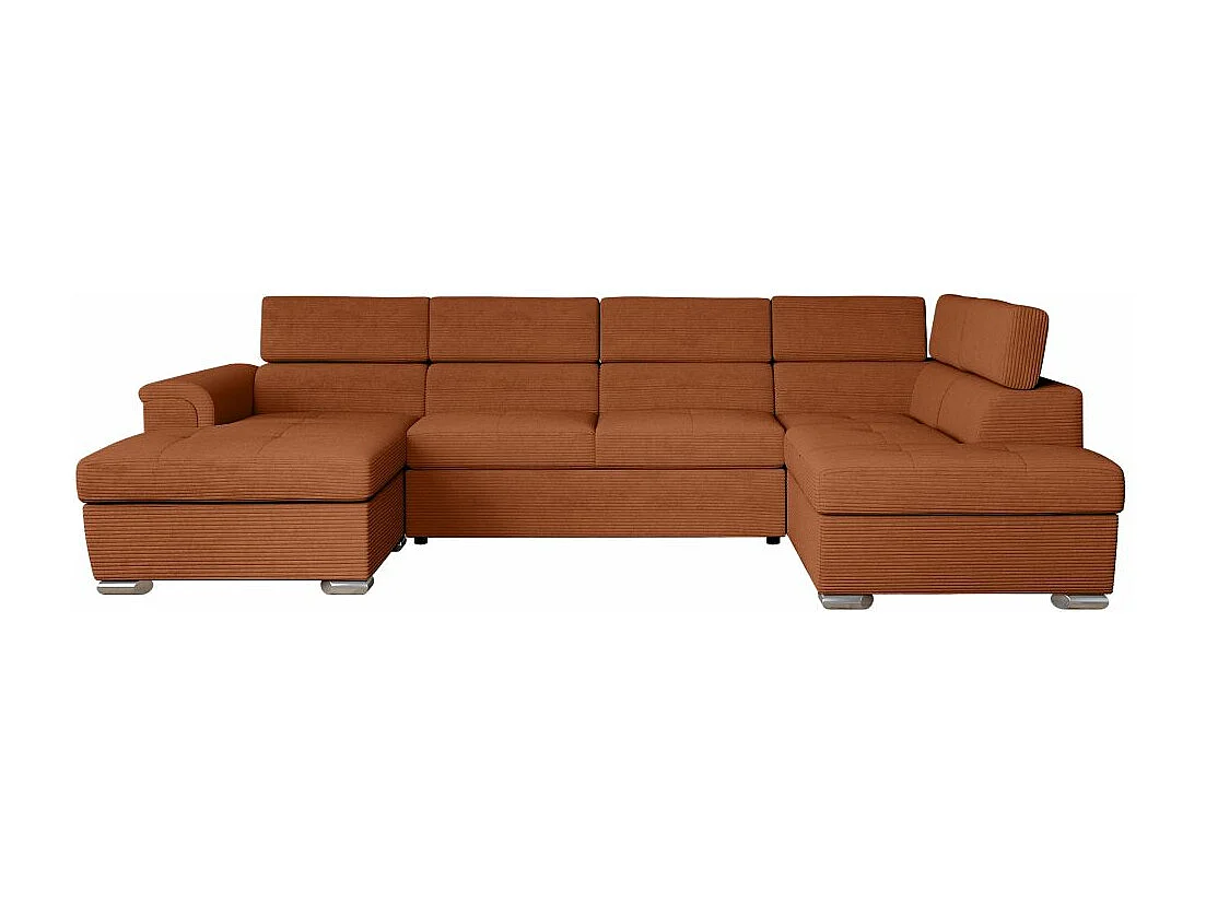 Canapé panoramique 6 places Paola convertible avec 2 coffres en velours côtelé - Terracotta - L320,5 x P188 x H76cm - Loungitude