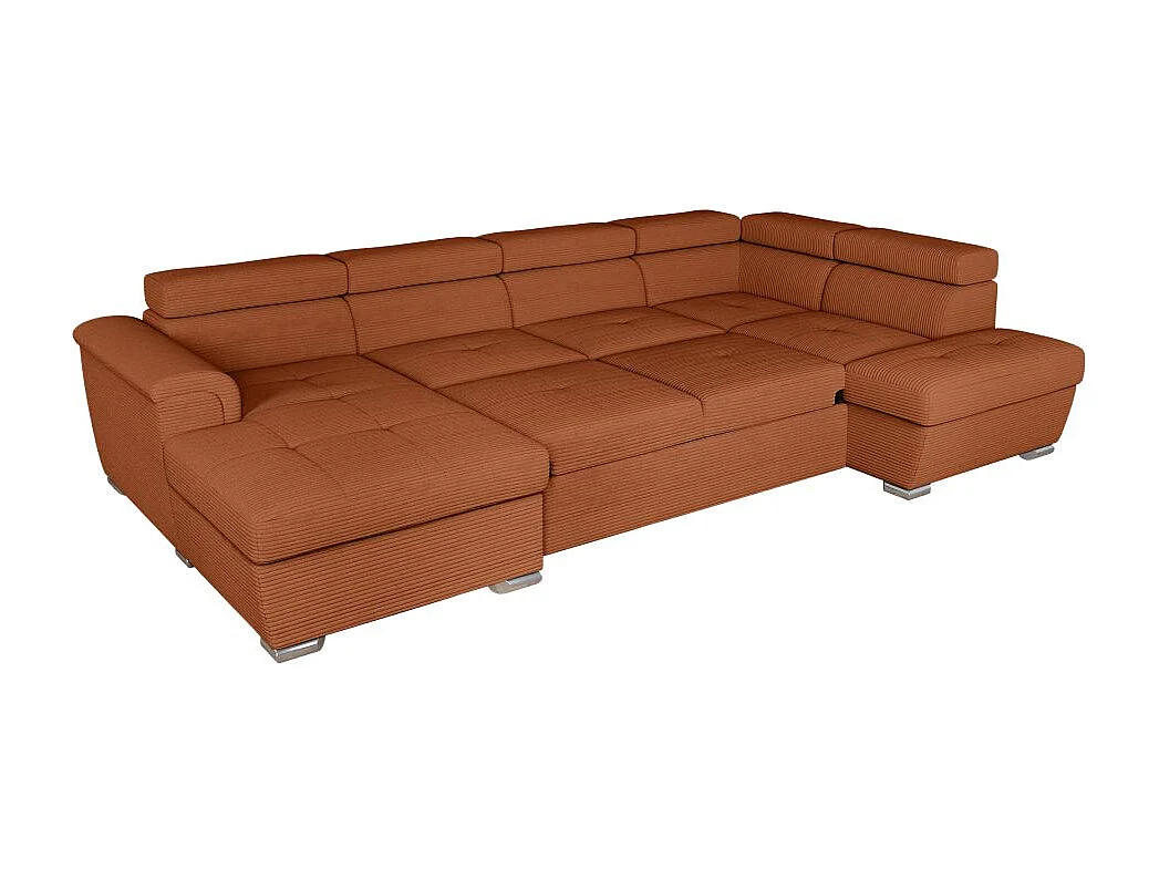 Canapé panoramique 6 places Paola convertible avec 2 coffres en velours côtelé - Terracotta - L320,5 x P188 x H76cm - Loungitude