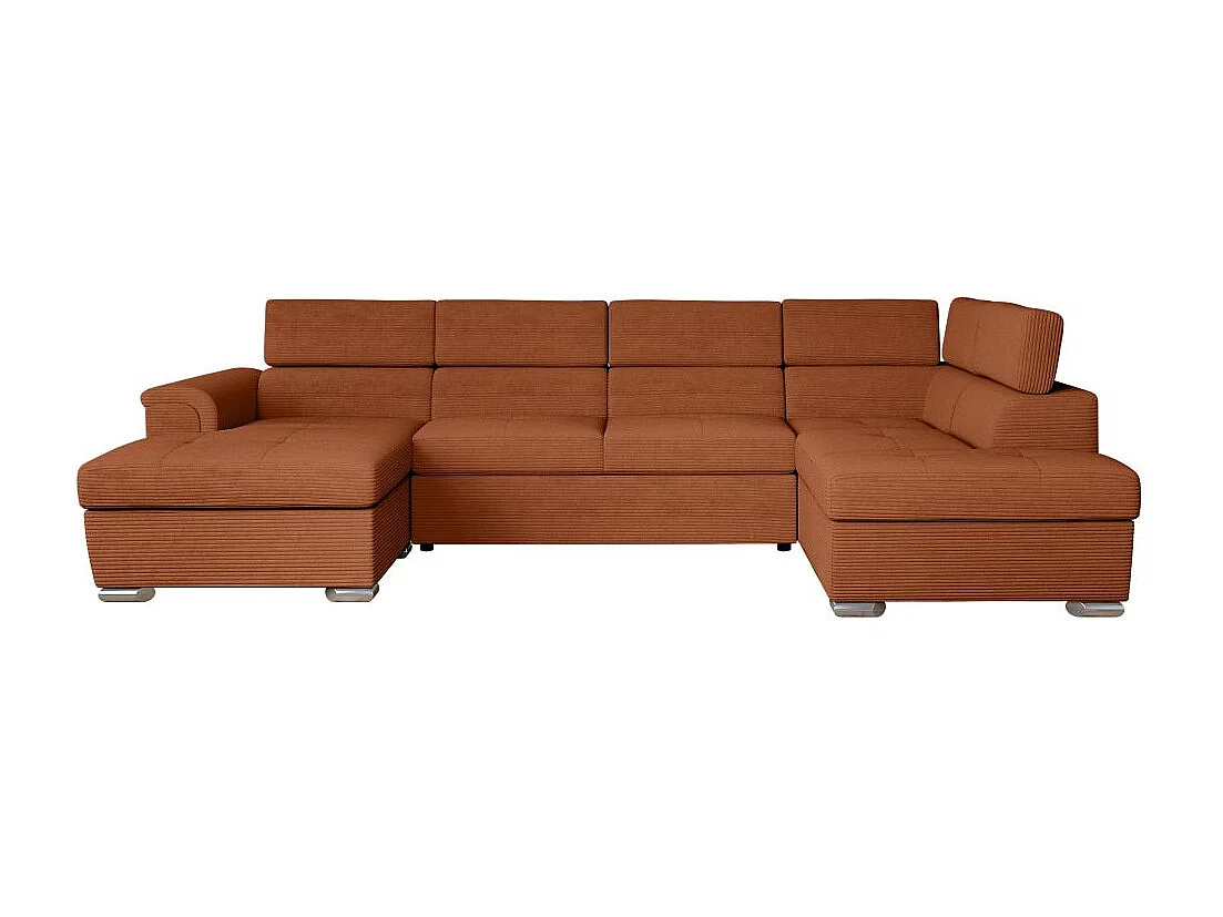 Canapé panoramique 6 places Paola convertible avec 2 coffres en velours côtelé - Terracotta - L320,5 x P188 x H76cm - Loungitude
