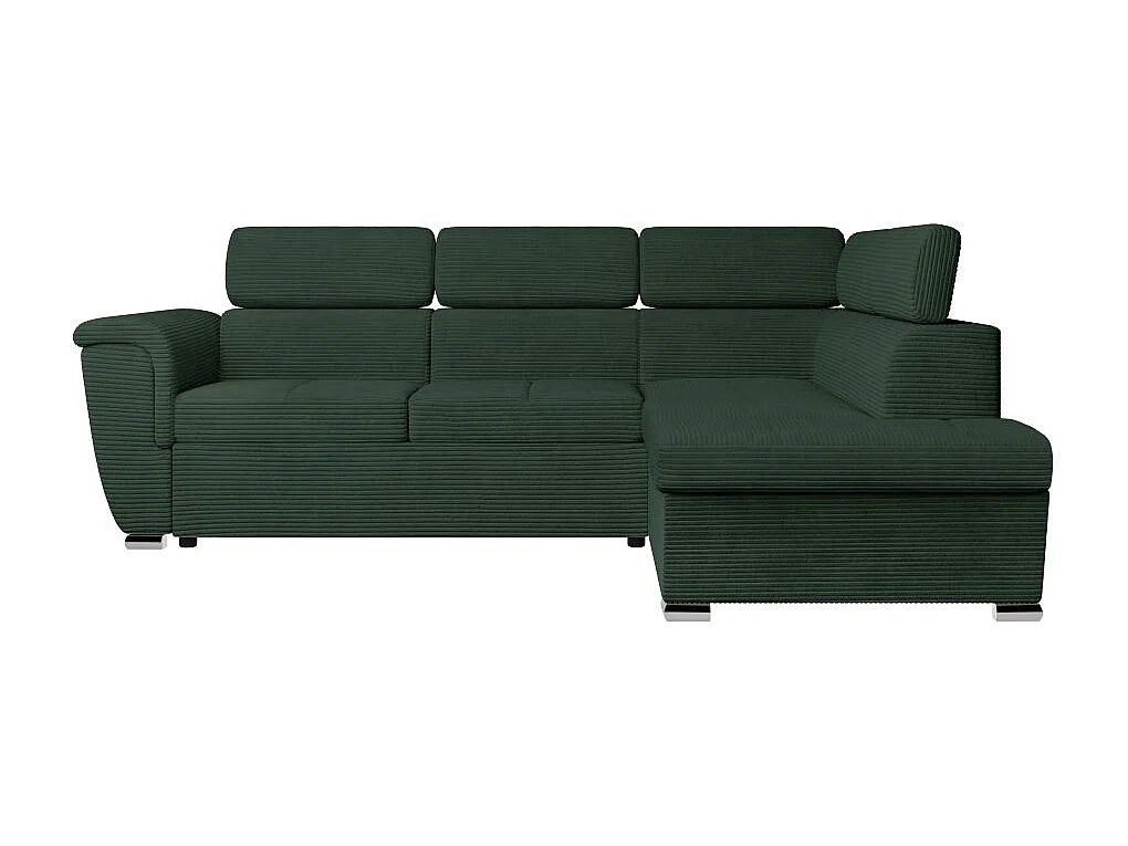 Canapé d'angle droit 4 places Paola convertible avec coffre en velours côtelé - Vert foncé - L252 x P188 x H76cm - Loungitude