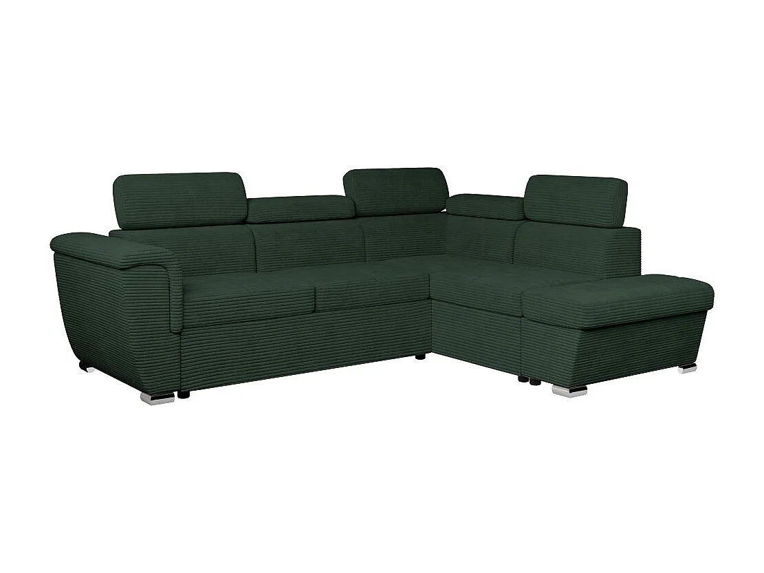 Canapé d'angle droit 4 places Paola convertible avec coffre en velours côtelé - Vert foncé - L252 x P188 x H76cm - Loungitude