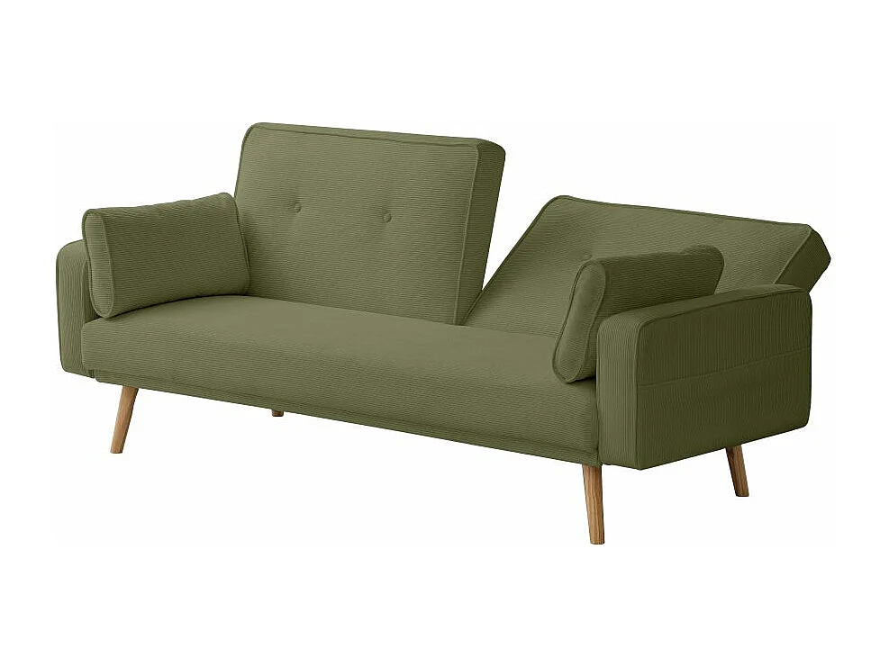 Canapé droit scandinave Elga convertible 3 places en velours côtelé - Vert foncé - L205 x P85 x H87cm - Loungitude