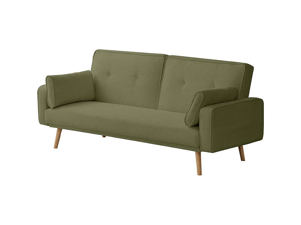 Canapé droit scandinave Elga convertible 3 places en velours côtelé - Vert foncé - L205 x P85 x H87cm - Loungitude
