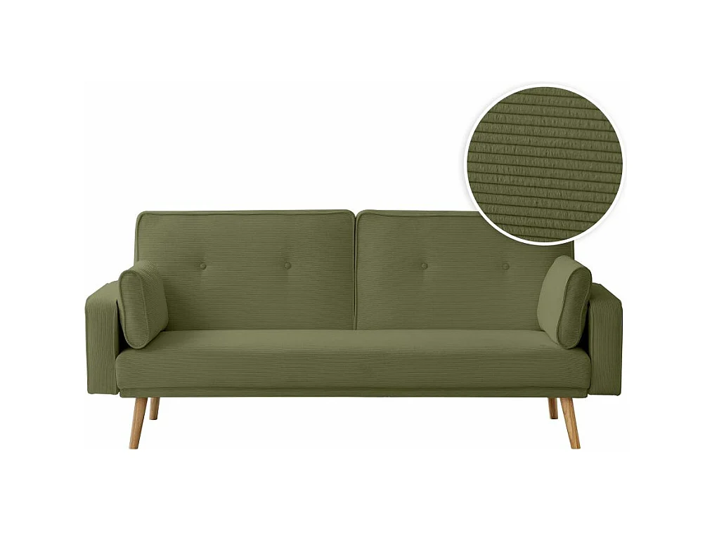 Canapé droit scandinave Elga convertible 3 places en velours côtelé - Vert foncé - L205 x P85 x H87cm - Loungitude