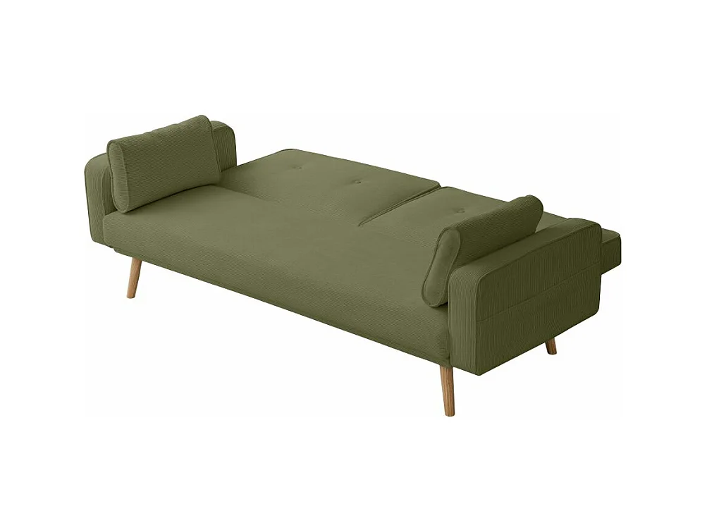 Canapé droit scandinave Elga convertible 3 places en velours côtelé - Vert foncé - L205 x P85 x H87cm - Loungitude