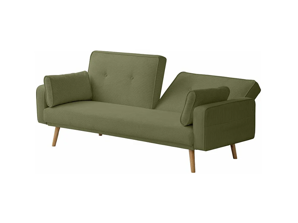 Canapé droit scandinave Elga convertible 3 places en velours côtelé - Vert foncé - L205 x P85 x H87cm - Loungitude