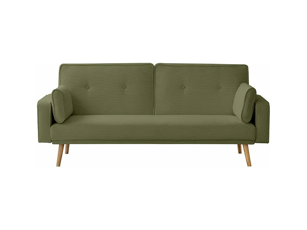 Canapé droit scandinave Elga convertible 3 places en velours côtelé - Vert foncé - L205 x P85 x H87cm - Loungitude