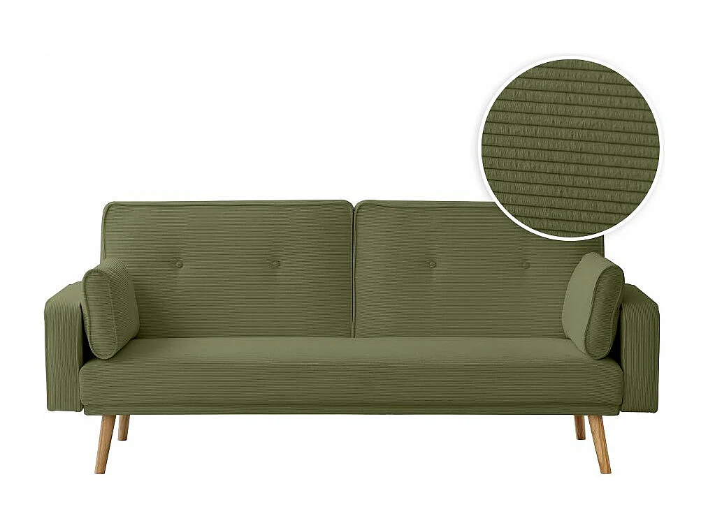 Canapé droit scandinave Elga convertible 3 places en velours côtelé - Vert foncé - L205 x P85 x H87cm - Loungitude