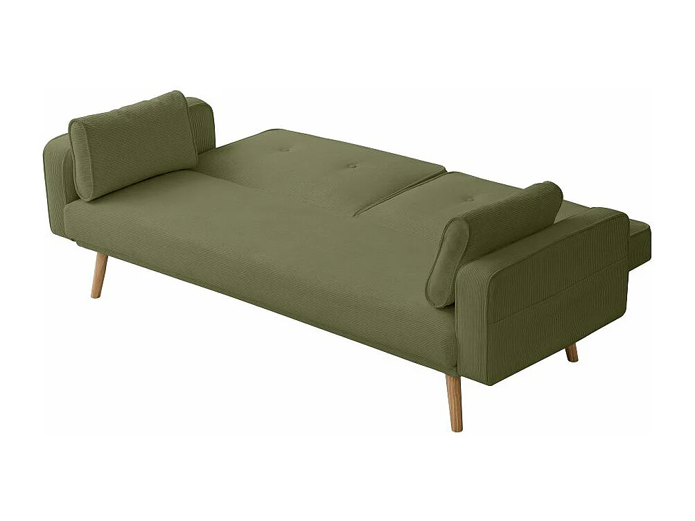 Canapé droit scandinave Elga convertible 3 places en velours côtelé - Vert foncé - L205 x P85 x H87cm - Loungitude