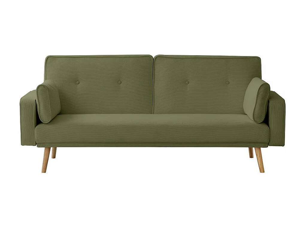 Canapé droit scandinave Elga convertible 3 places en velours côtelé - Vert foncé - L205 x P85 x H87cm - Loungitude