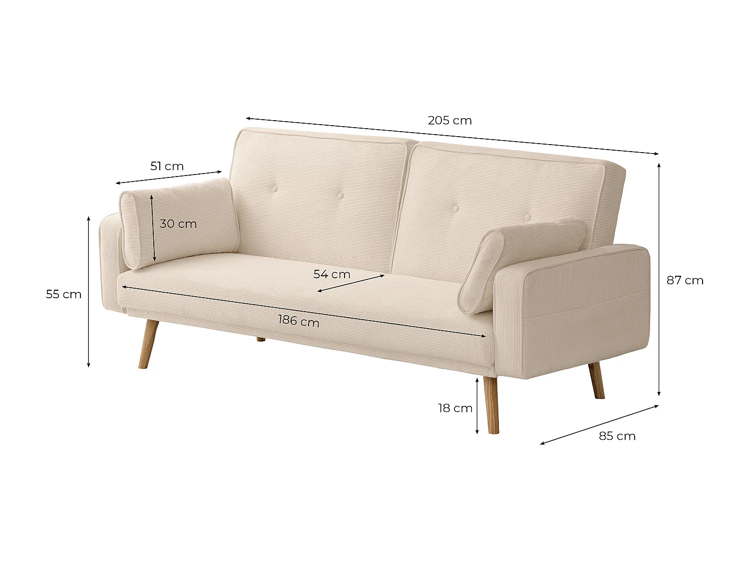 Canapé convertible clic-clac 3 places en velours vert ELGA 205x85x87 cm
