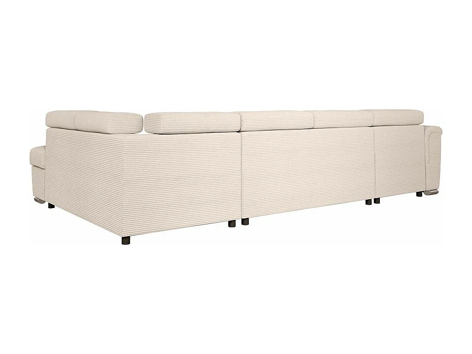 Canapé panoramique 6 places Paola convertible avec 2 coffres en velours côtelé - Beige - L320,5 x P188 x H76cm - Loungitude