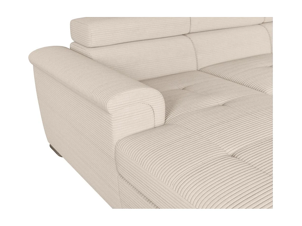 Canapé panoramique 6 places Paola convertible avec 2 coffres en velours côtelé - Beige - L320,5 x P188 x H76cm - Loungitude