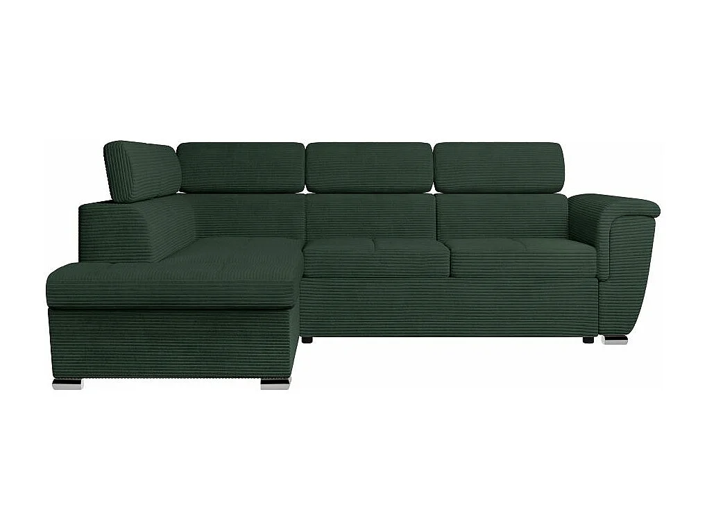 Canapé d'angle gauche 4 places Paola convertible avec coffre en velours côtelé - Vert foncé - L252 x P188 x H76cm - Loungitude