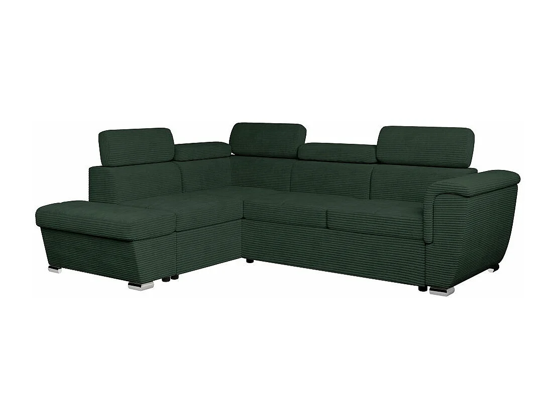 Canapé d'angle gauche 4 places Paola convertible avec coffre en velours côtelé - Vert foncé - L252 x P188 x H76cm - Loungitude
