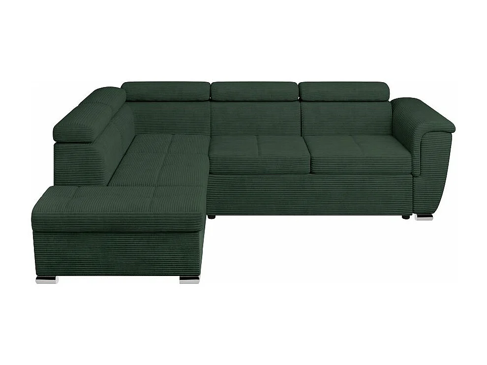 Canapé d'angle gauche 4 places Paola convertible avec coffre en velours côtelé - Vert foncé - L252 x P188 x H76cm - Loungitude