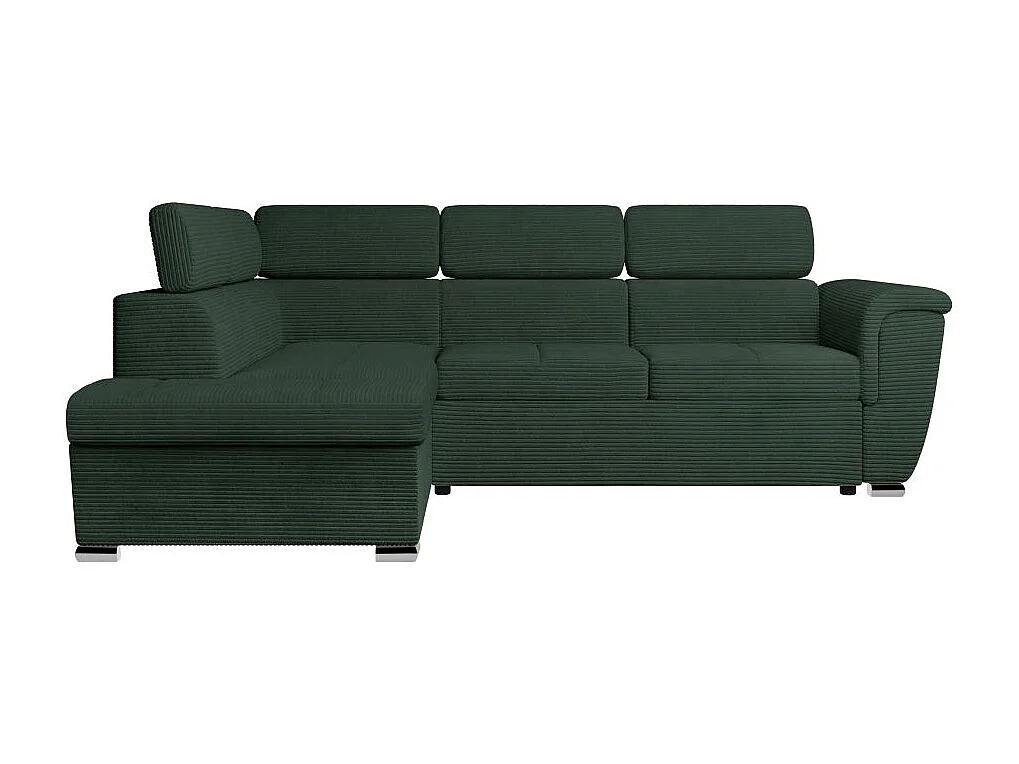 Canapé d'angle gauche 4 places Paola convertible avec coffre en velours côtelé - Vert foncé - L252 x P188 x H76cm - Loungitude