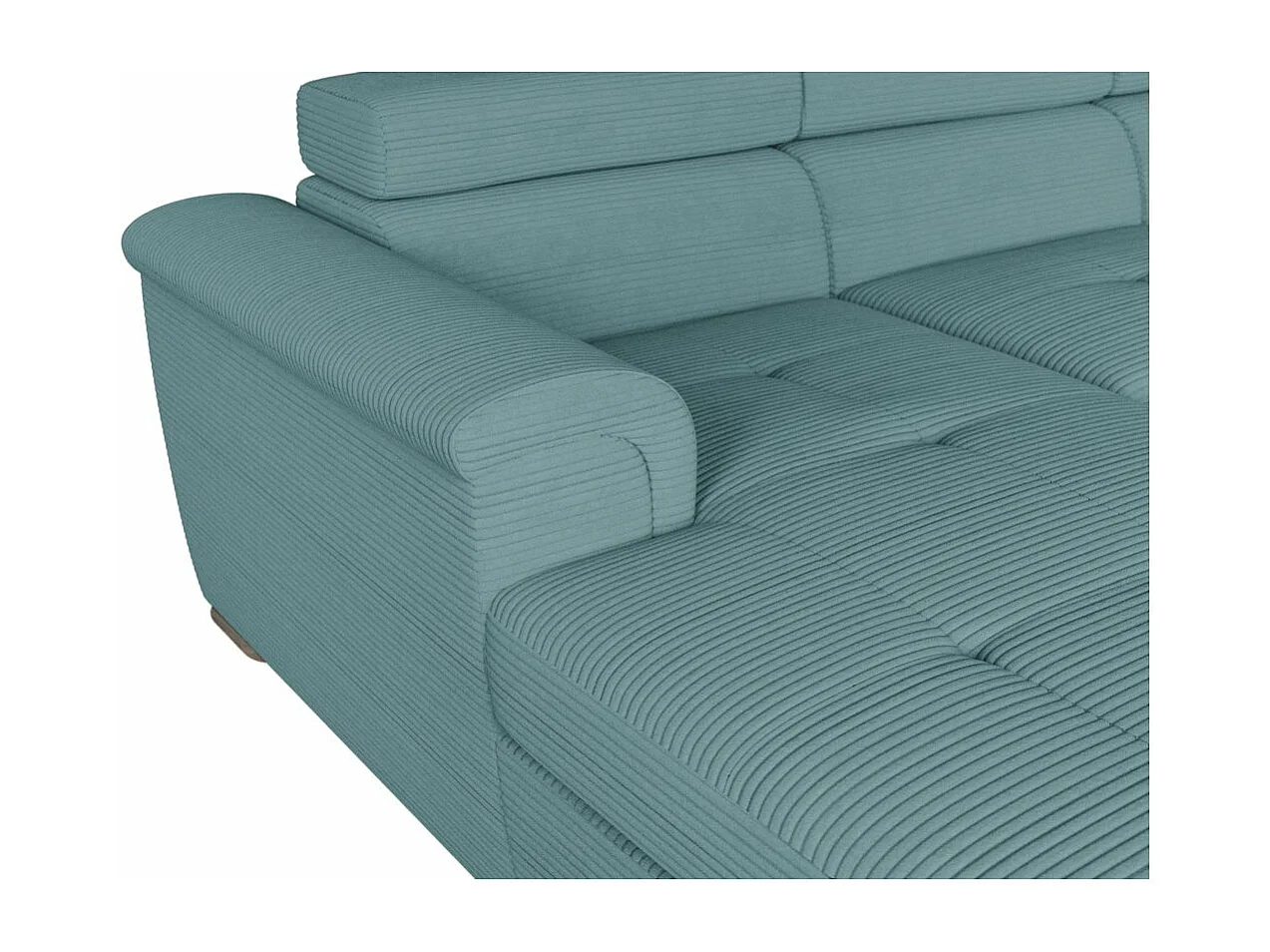 Canapé panoramique 6 places Paola convertible avec 2 coffres en velours côtelé - Bleu clair - L320,5 x P188 x H76cm - Loungitude