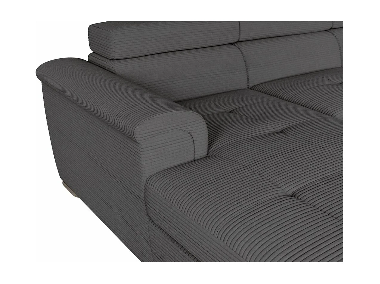 Canapé panoramique 6 places Paola convertible avec 2 coffres en velours côtelé - Gris - L320,5 x P188 x H76cm - Loungitude