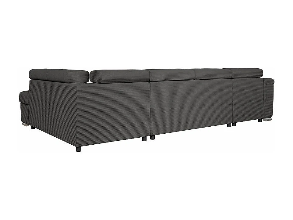 Canapé panoramique 6 places Paola convertible avec 2 coffres en velours côtelé - Gris - L320,5 x P188 x H76cm - Loungitude