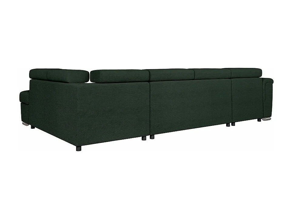 Canapé panoramique 6 places Paola convertible avec 2 coffres en velours côtelé - Vert foncé - L320,5 x P188 x H76cm - Loungitude