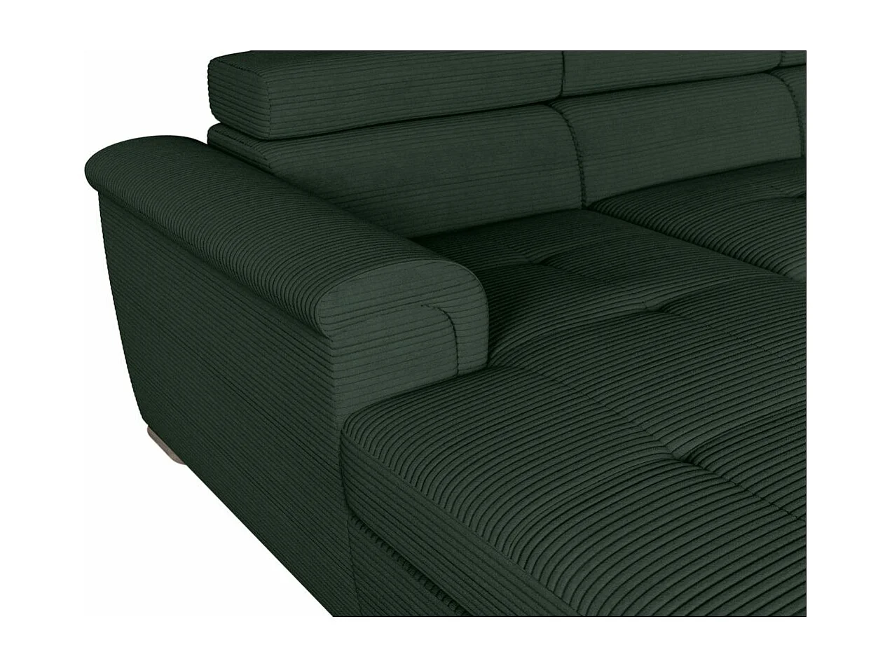 Canapé panoramique 6 places Paola convertible avec 2 coffres en velours côtelé - Vert foncé - L320,5 x P188 x H76cm - Loungitude