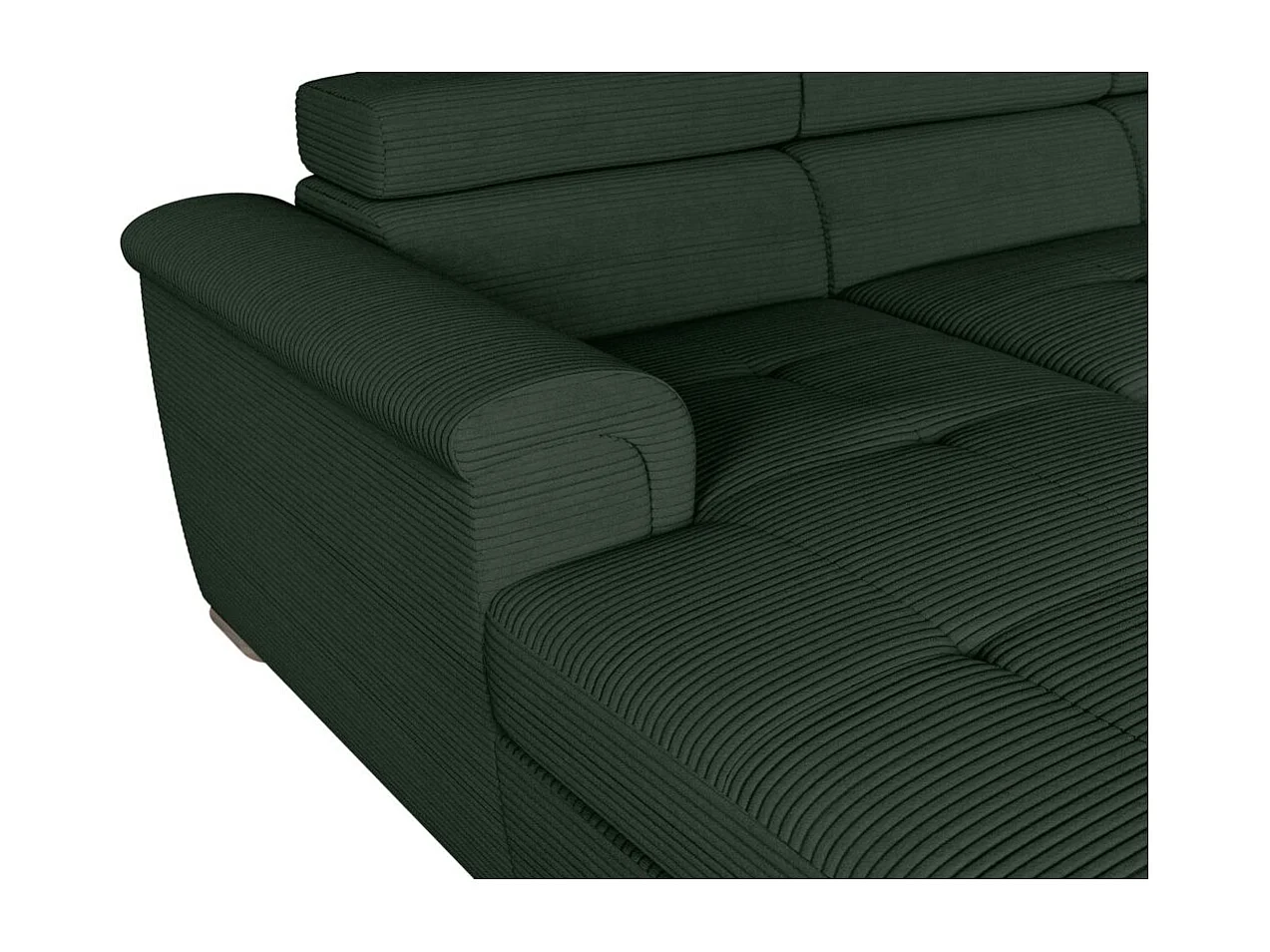 Canapé panoramique 6 places Paola convertible avec 2 coffres en velours côtelé - Vert foncé - L320,5 x P188 x H76cm - Loungitude