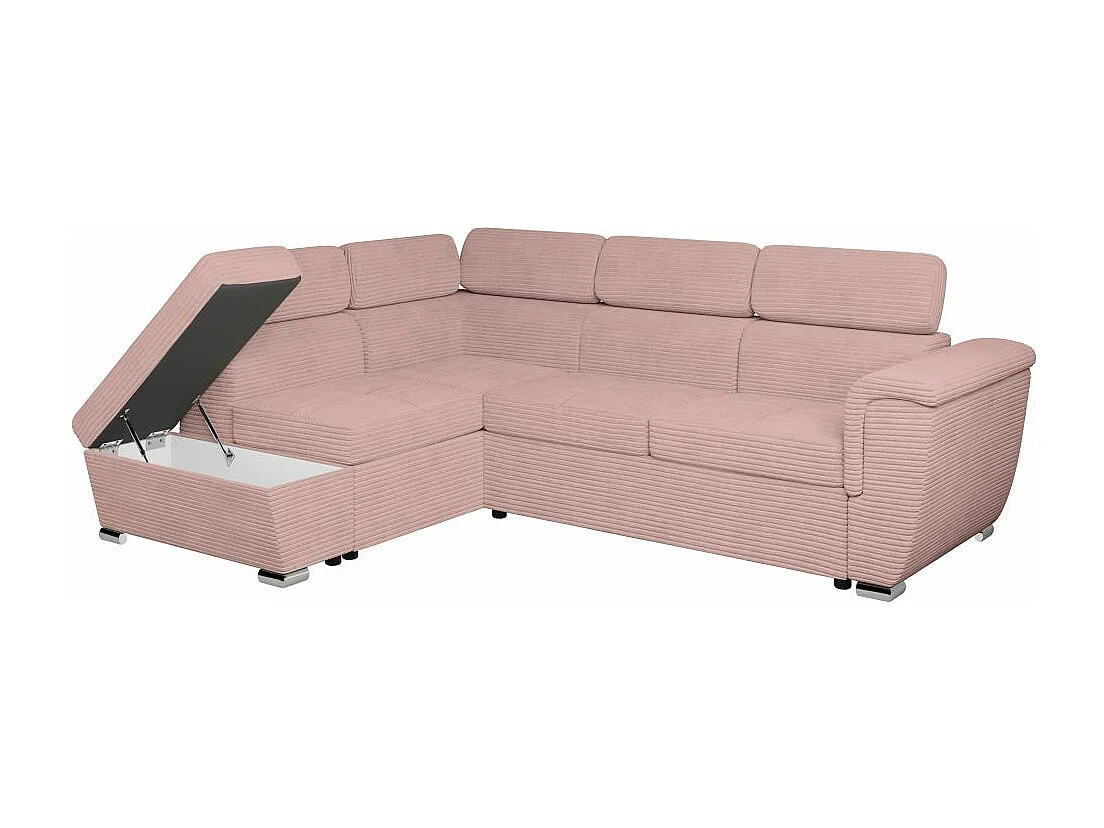 Canapé d'angle gauche 4 places Paola convertible avec coffre en velours côtelé - Rose - L252 x P188 x H76cm - Loungitude
