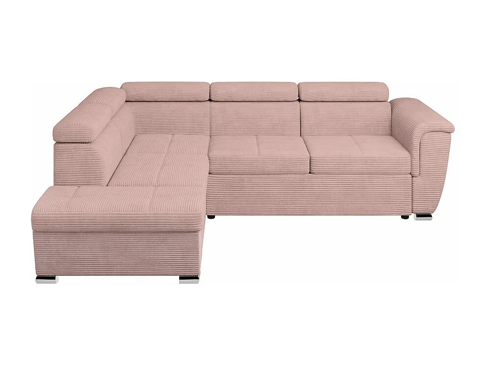Canapé d'angle gauche 4 places Paola convertible avec coffre en velours côtelé - Rose - L252 x P188 x H76cm - Loungitude