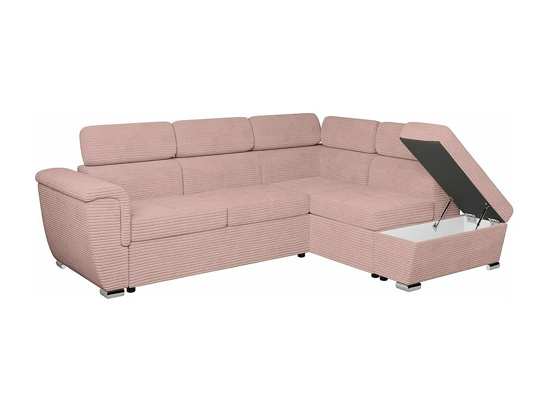 Canapé d'angle droit 4 places Paola convertible avec coffre en velours côtelé - Rose - L252 x P188 x H76cm - Loungitude