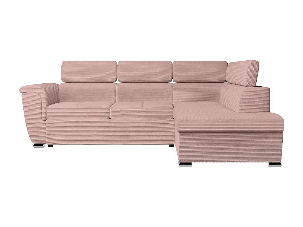 Canapé d'angle droit 4 places Paola convertible avec coffre en velours côtelé - Rose - L252 x P188 x H76cm - Loungitude
