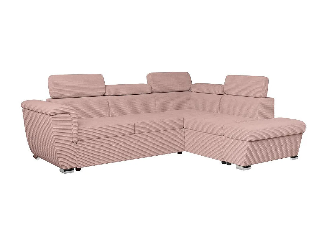 Canapé d'angle droit 4 places Paola convertible avec coffre en velours côtelé - Rose - L252 x P188 x H76cm - Loungitude