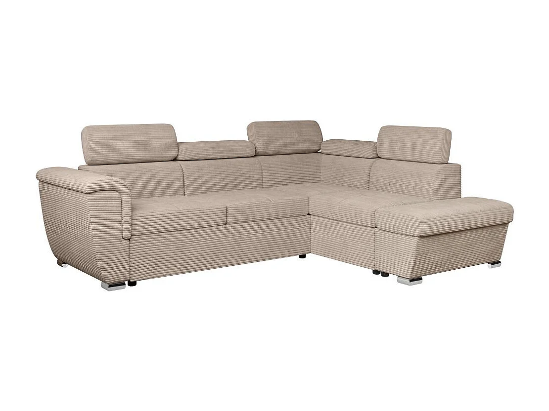 Canapé d'angle droit 4 places Paola convertible avec coffre en velours côtelé - Taupe - L252 x P188 x H76cm - Loungitude