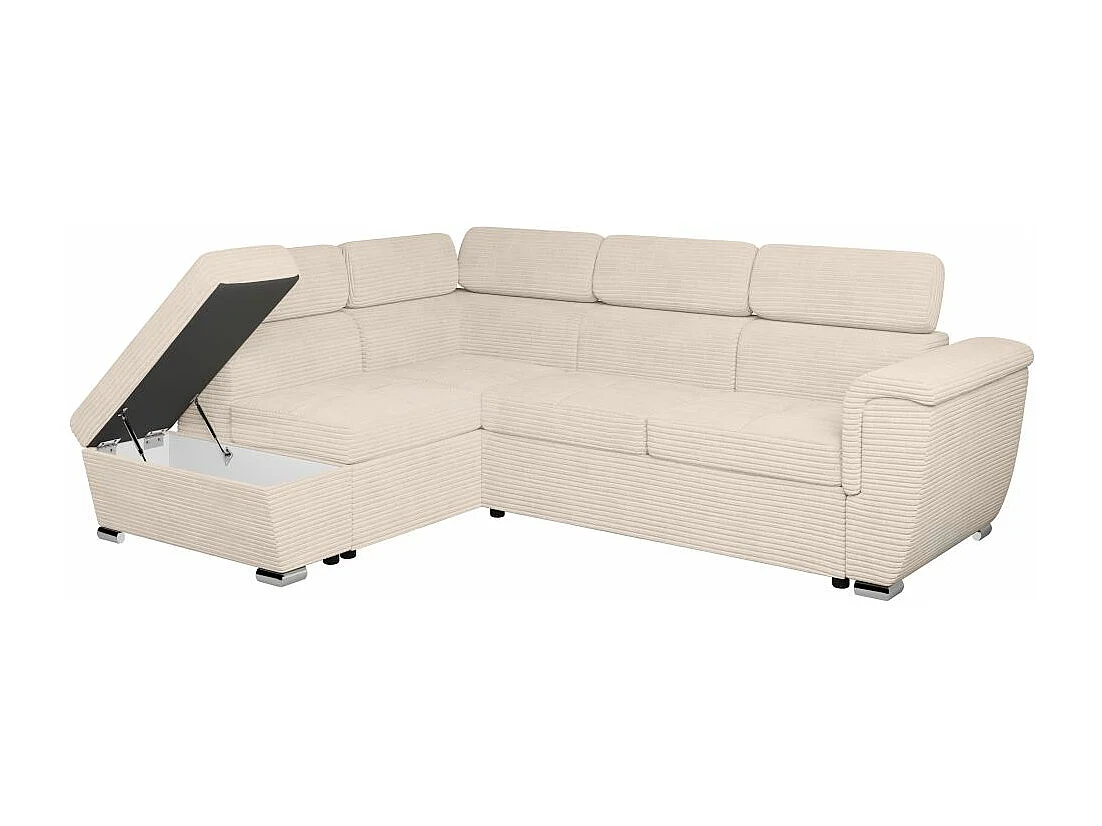 Canapé d'angle gauche 4 places Paola convertible avec coffre en velours côtelé - Beige - L252 x P188 x H76cm - Loungitude