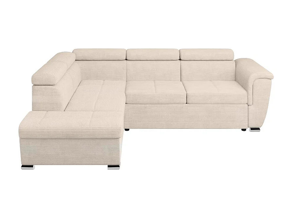 Canapé d'angle gauche 4 places Paola convertible avec coffre en velours côtelé - Beige - L252 x P188 x H76cm - Loungitude