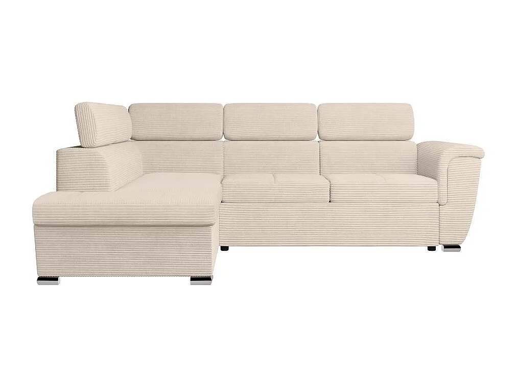 Canapé d'angle gauche 4 places Paola convertible avec coffre en velours côtelé - Beige - L252 x P188 x H76cm - Loungitude