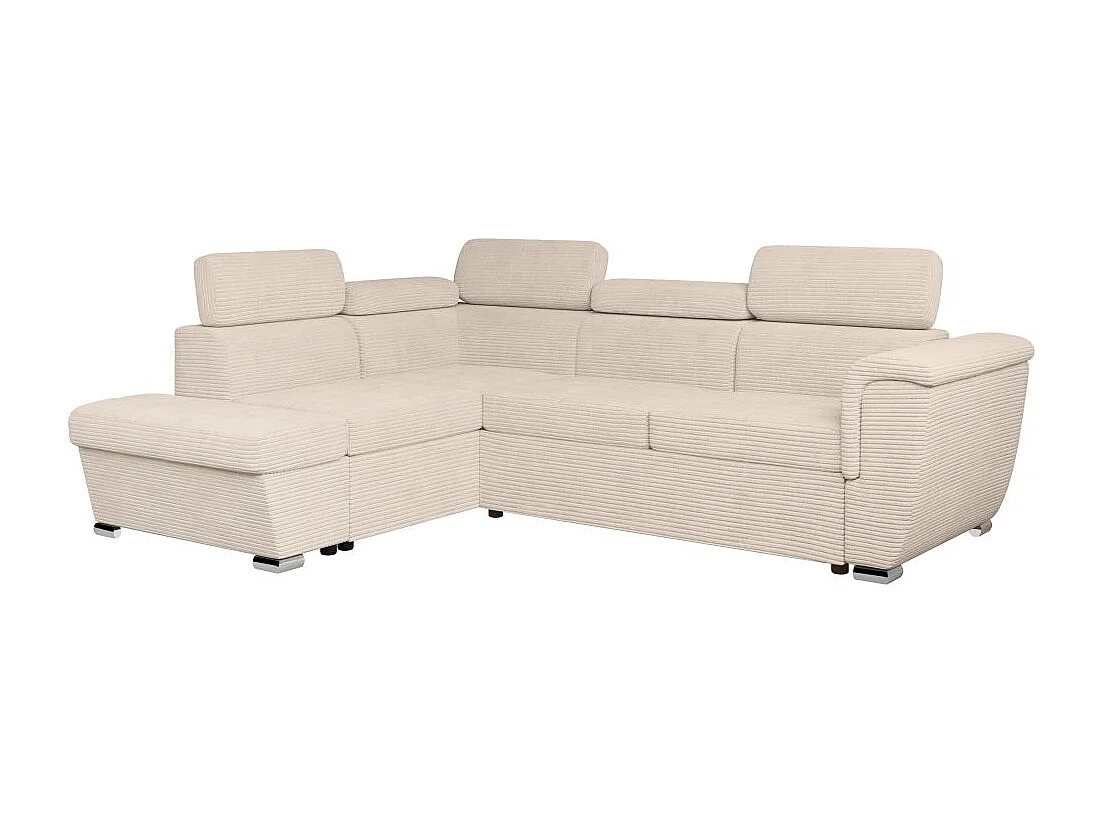 Canapé d'angle gauche 4 places Paola convertible avec coffre en velours côtelé - Beige - L252 x P188 x H76cm - Loungitude