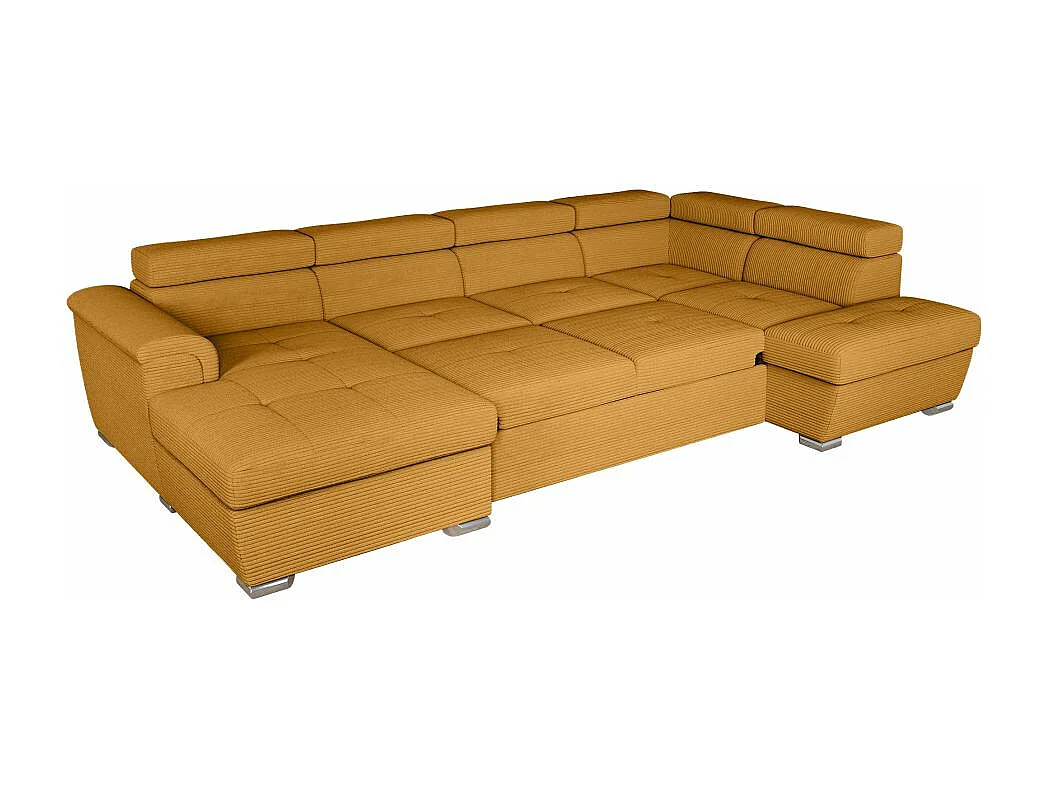 Canapé panoramique 6 places Paola convertible avec 2 coffres en velours côtelé - Jaune - L320,5 x P188 x H76cm - Loungitude