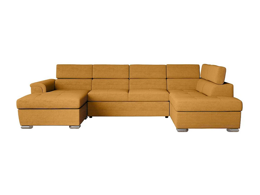Canapé panoramique 6 places Paola convertible avec 2 coffres en velours côtelé - Jaune - L320,5 x P188 x H76cm - Loungitude