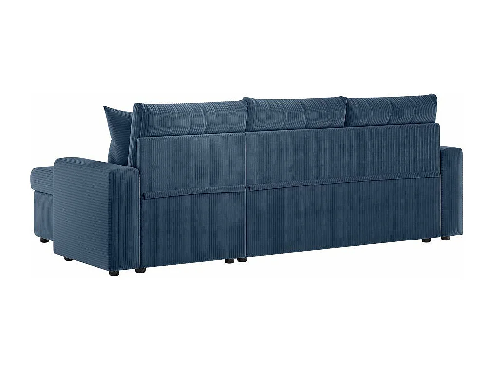 Canapé d'angle 3 places Maria réversible, convertible avec coffre en velours côtelé - Bleu foncé - L227 x P146 x H81cm - Loungitude