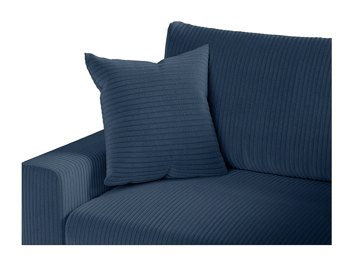 Canapé d'angle 3 places Maria réversible, convertible avec coffre en velours côtelé - Bleu foncé - L227 x P146 x H81cm - Loungitude