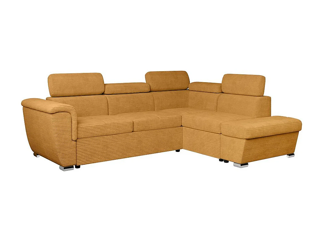 Canapé d'angle droit 4 places Paola convertible avec coffre en velours côtelé - Jaune - L252 x P188 x H76cm - Loungitude