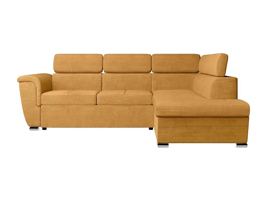 Canapé d'angle droit 4 places Paola convertible avec coffre en velours côtelé - Jaune - L252 x P188 x H76cm - Loungitude