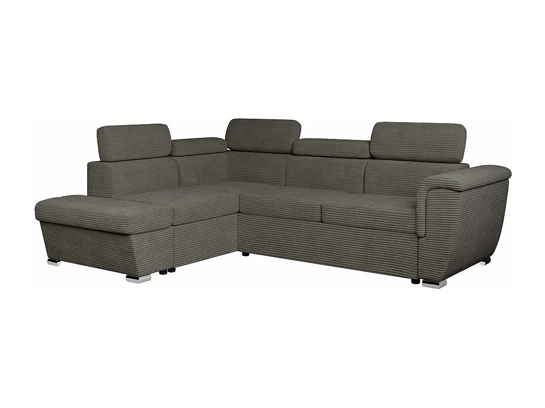 Canapé d'angle gauche 4 places Paola convertible avec coffre en velours côtelé - Gris - L252 x P188 x H76cm - Loungitude