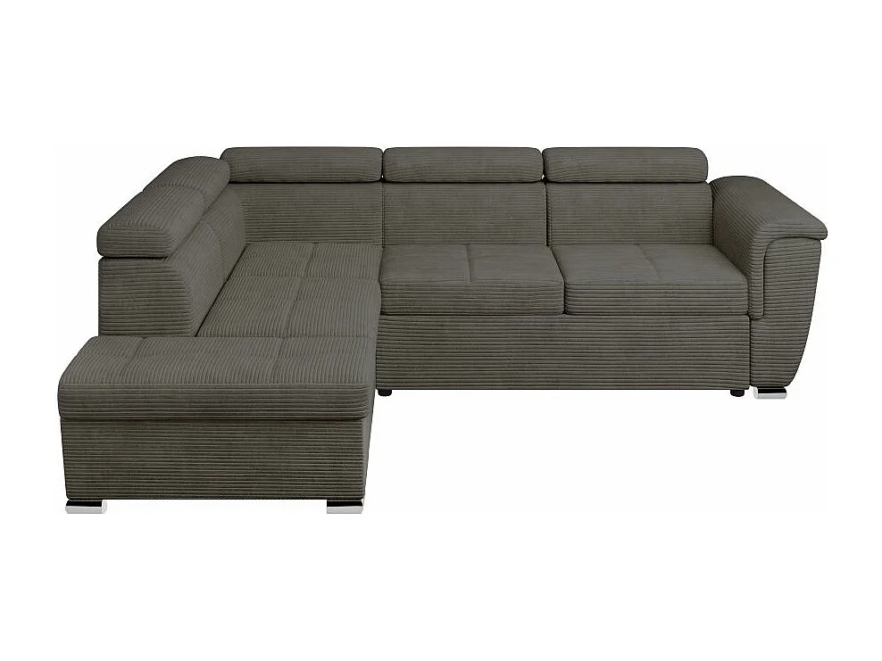 Canapé d'angle gauche 4 places Paola convertible avec coffre en velours côtelé - Gris - L252 x P188 x H76cm - Loungitude
