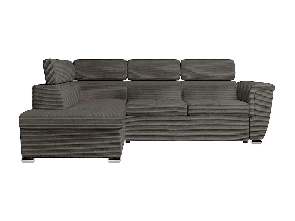 Canapé d'angle gauche 4 places Paola convertible avec coffre en velours côtelé - Gris - L252 x P188 x H76cm - Loungitude